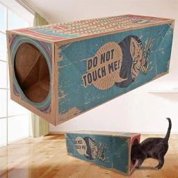 Brinquedo do gato do animal de estimação dobrável caixa de papel kraft casa dupla maneira túnel engraçado impressão casa do gato brinquedo acessórios para animais estimação suprimentos cão túnel tubo - Image 1