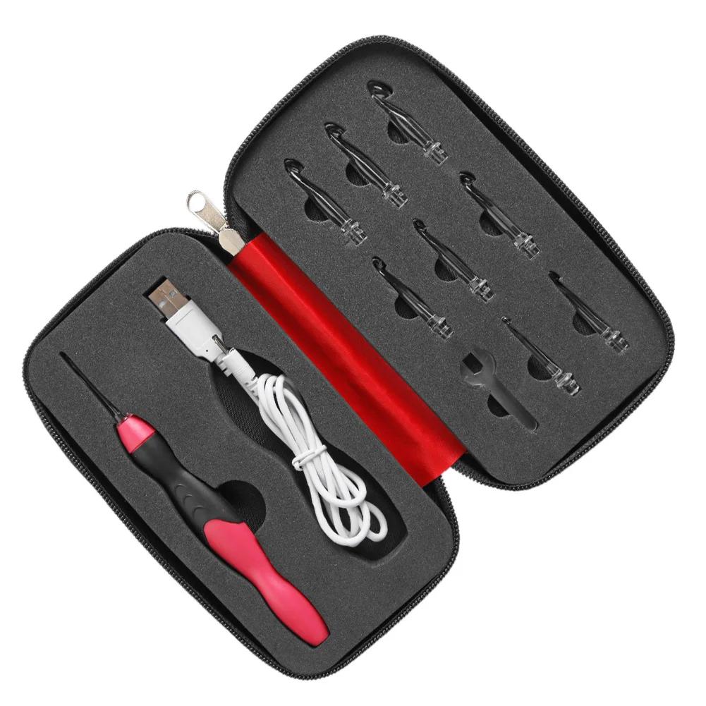 Crochet Ganchos com Luz LED, Agulhas De Tricô, Conjunto De Ferramentas De Costura, DIY, Camisola De Tecelagem, Acessórios De Costura, USB, 9 em 1 - Image 1