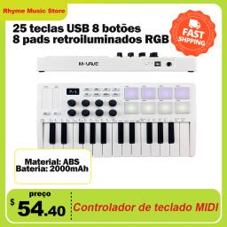 M-VAVE-Controlador portátil de teclado MIDI USB, 25 teclas, 8 almofadas de bateria retroiluminadas, 8 botões, 8 instrumentos de teclado musical RGB - Image 2