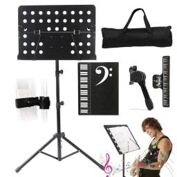 Suporte de partitura para guitarra, Metal ajustável Book Set, folha de música profissional, suporte alto dobrável com saco, 35-55" - Image 1
