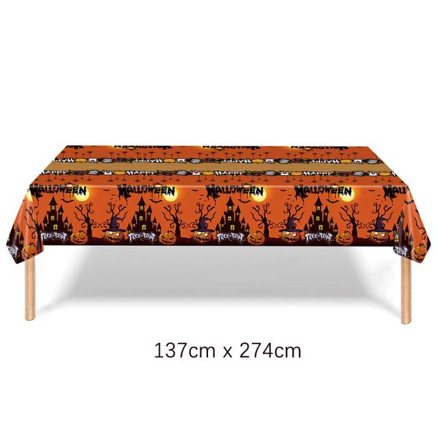 Kit Completamente Temático de Talheres Descartáveis para Festa de Halloween com Morcegos, Fantasmas e Abóboras - Pratos, Copos, Guardanapos e Banner Inclusos