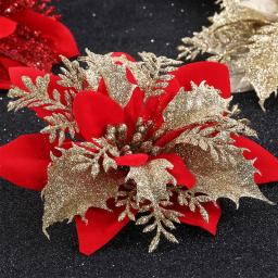 Glitter Artificial Natal Flores, Xmas Tree Enfeites, Feliz Natal Decorações para Casa, Decoração de Ano Novo, Presentes, 14cm - Image 3