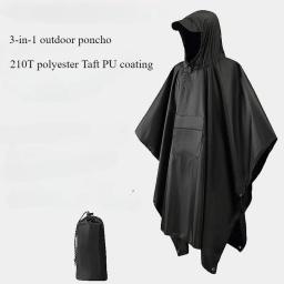 Poncho de chuva tático 3 em 1, capa individual para acampamento, capa de chuva à prova d'água para caminhadas, poncho masculino - Image 2