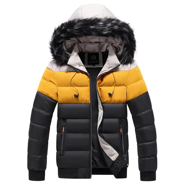 Jaqueta Masculina Slim Fit com Capuz Destacável e Colarinho de Pele - Parka Quente Tamanho 5XL para Inverno