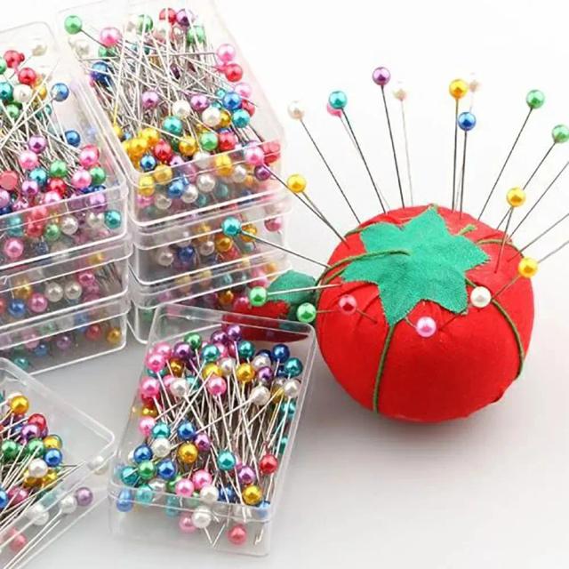 Pinos de Costura Multicoloridos com Cabeça Perolizada para Artesanato DIY - 400 Peças com Bastão Acolchoado