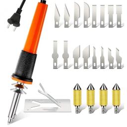 22 PÇS/SET Kit de ferramentas de corte de facas quentes elétricas com cortador de calor Cortador de estêncil para estêncil de pano de plástico fino macio Plugue EUA/UE - Image 1