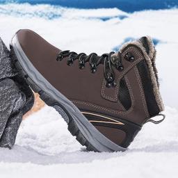 Sapatos de caminhada masculinos de alta qualidade novo inverno casual anti deslizamento quente sola grossa sapatos de algodão alta superior confortável botas de neve de pelúcia - Image 3