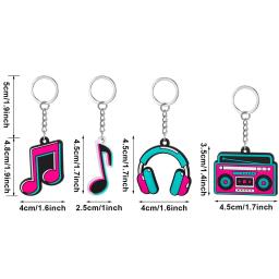 12 peças Lembrancinhas para festa musical, decorações dos anos 80, chaveiro de silicone, rolo de nota musical, fontes de festa temáticas, rádio, fone de ouvido em formato - Image 2