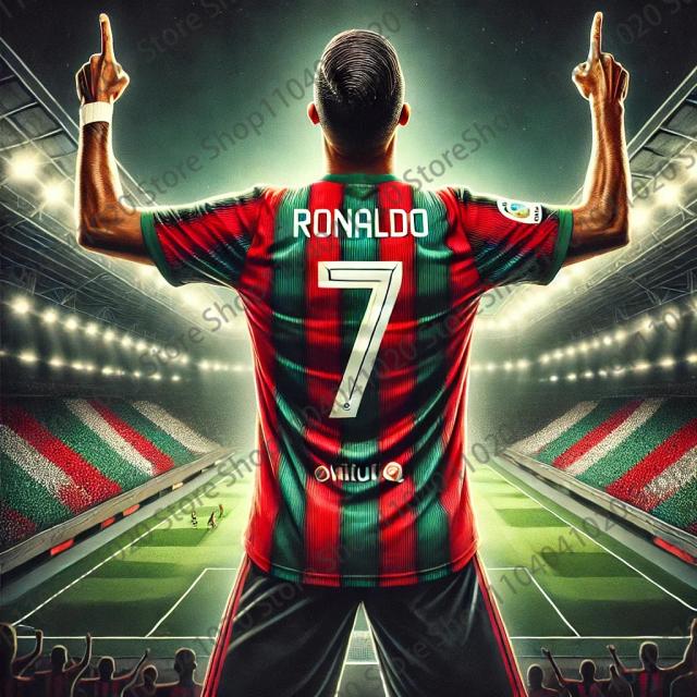 Camisa Esportiva para Adultos e Crianças - Jersey de Futebol ao Ar Livre com Estampa do Ronaldo No. 7 para Treinamentos e Jogos Diários no Verão