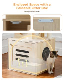 Árvore de madeira com caixa de areia para gatos Torre grande Arranhador Rede, Raspador de poleiro grande, Acessórios para gatos, Brinquedos - Image 2