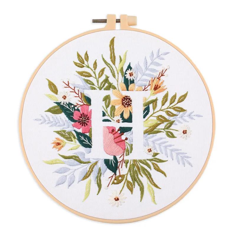 Kit inicial bordado floral para iniciantes e adultos, kit ponto cruz, letra inicial e padrão de flor - Image 1