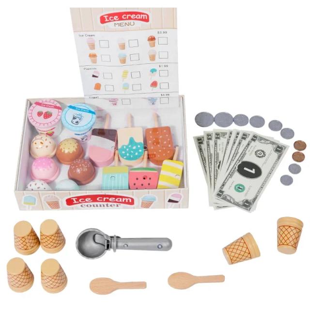 Conjunto de Sorvete de Madeira para Crianças - Brinquedo Educativo e Divertido