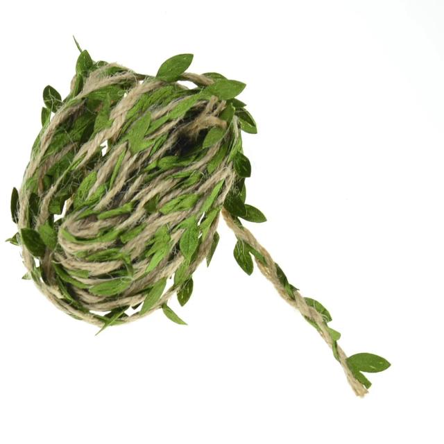 Fio de Juta Natural com Folhas Artificiais para Decoração de Casamentos e Festas na Selva - 10m