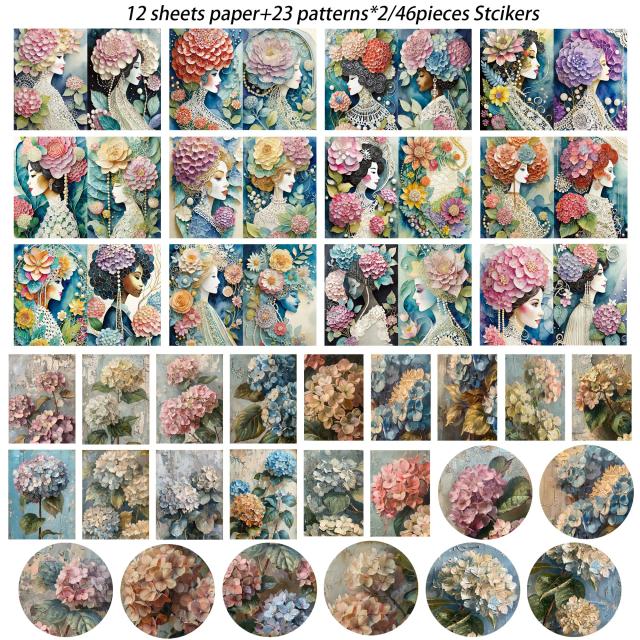 Conjunto de Papéis para Scrapbook Floral Elegante com 58 Peças - Ideal para Artesanato, Revistas de Bala e Kits de Junk Journal
