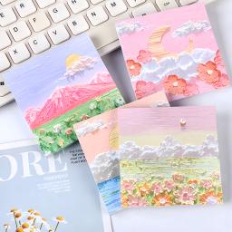 Pintura a óleo Notas pegajosas, Bonito Kawaii Floral Memo Pad, Post Notepad, Papelaria de arte estética, Checklist Planner Tabs, Novidade - Image 4
