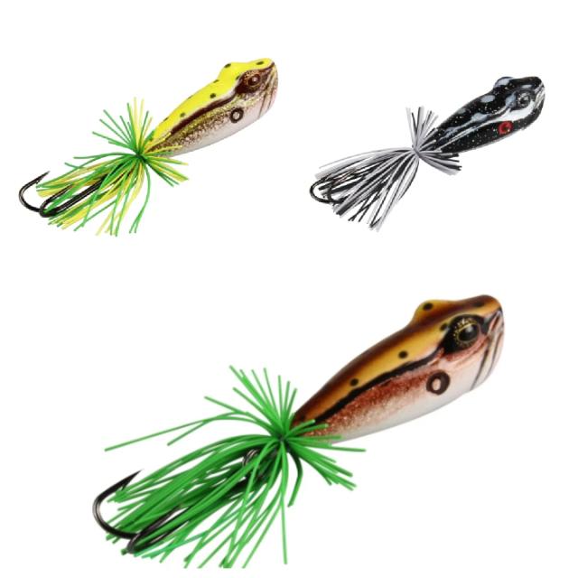 Isca de Pesca Popper de 58mm e 11.5g com Olhos 3D - Sapo Modelado em Plástico Duro para Mar e Água Doca, 3 Unidades com Gancho VMC