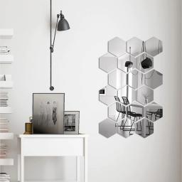 Adesivos de parede com espelho estilo nórdico, espelho hexagonal 3D, decalque removível, mural para bricolage, casa, sala de estar, acrílico - Image 3