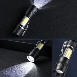 Lanterna LED portátil com bateria embutida, tocha de emergência à prova d'água, luz recarregável, luz de flash zoom, 3 modos, T6 COB - Image 6