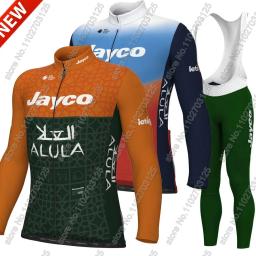 Jayco Alula manga comprida Ciclismo Jersey Set, Austrália Vestuário, Calças de estrada, Bib Bike Suit, MTB Maillot, Verão, Verde, 2024 - Image 1