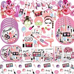 Conjunto De Talheres Descartáveis Para Decoração De Festa De Aniversário, Suprimentos De Maquiagem Spa, Favor De Mulheres E Meninas, Baby Shower, Hen Party - Image 1