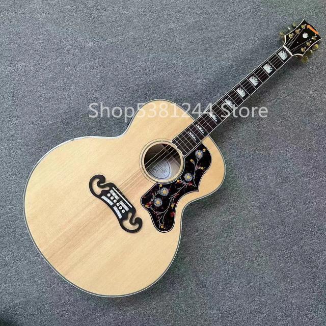 Guitarra acústica J200 série 6, EQ montado lateralmente, tampo de madeira maciça de abeto, madeira de bordo lateral e traseira, frete grátis