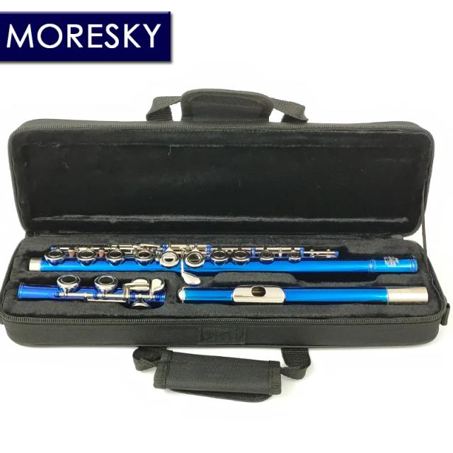 Flauta Moresky Azul Banhada a Níquel com Chaves E e C - Cupronickel, 16 Furos Próximos, Modelo MFL605