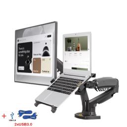 Dual Monitor Laptop Holder com Gás Spring Braço, Suporte Suporte de Montagem, W, Cabos USB, 17 "-27" Monitor, 10 "-17", NB, F160-FP - Image 1