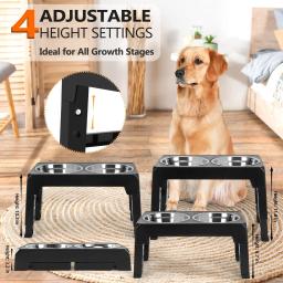 Alimentador elevado do cão com aço inoxidável duplo, suporte levantado ajustável, tigelas de comida e água para cães pequenos, médios e grandes - Image 3