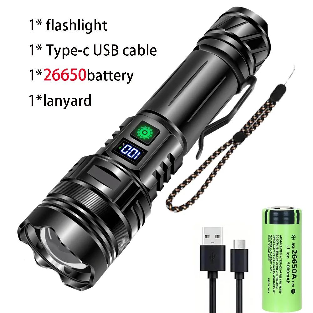 Lanternas Táticas LED com Bateria Embutida, 1000W, Mais Poderosa, Luz de Flash, Projectores de Emergência, 4km, Presentes de Natal, 15000mAh - Image 1