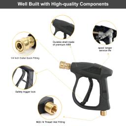 Alta Pressão Car Washer Gun Kit, Arma de Lavadora de Pressão Curta, Lidar com 5 Bicos - Image 4