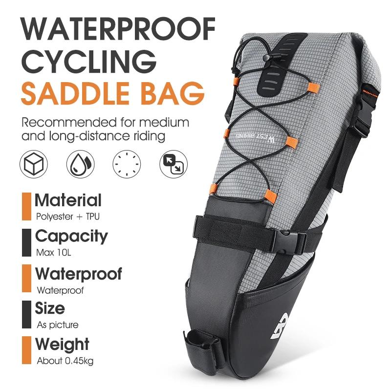 West biking bicicleta sela saco 10l dobrável sob o assento saco da bicicleta 100% ferramentas à prova dwaterproof água pannier mtb estrada ciclismo cauda saco traseiro - Image 1