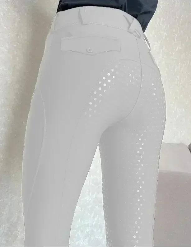 Calças Equestres de Silicone com Assento Completo Preto Anti-Pilling para Mulheres