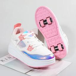 Sapatos de caminhada invisíveis de quatro rodas para meninos e meninas estudantes patins de rolo uso automático patins inline das crianças - Image 3