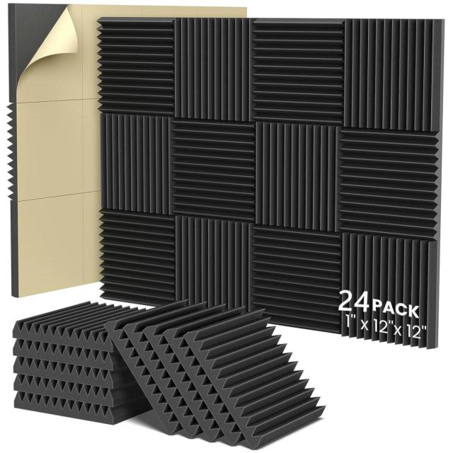Conjunto de 24 Painéis Acústicos de Espuma 300x300x25mm para Isolamento e Absorção de Som em Estúdios