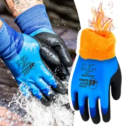 Luvas de trabalho de inverno à prova dwaterproof água superior aperto revestimento térmico isolado quente para o tempo frio ao ar livre luvas de esqui de neve no gelo - Image 1