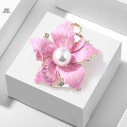 Broche de flor rosa para casamento, alfinetes grandes de lapela, moda coreana, cristal elegante, acessórios luxuosos - Image 1