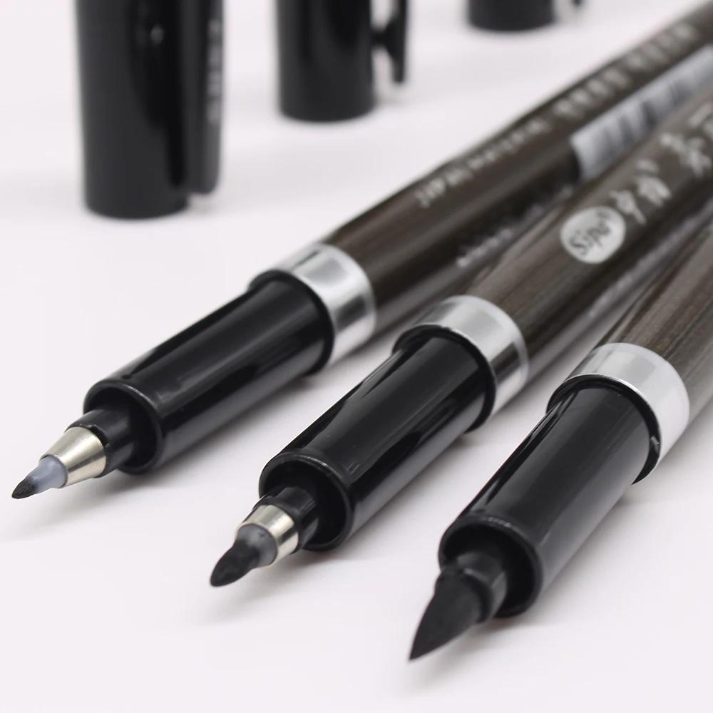 Palavras chinesas Desenho Canetas Marcador, Caligrafia Brush Pen, Aprendizagem Papelaria, Arte do Estudante, Material Escolar, 3pcs por conjunto - Image 1