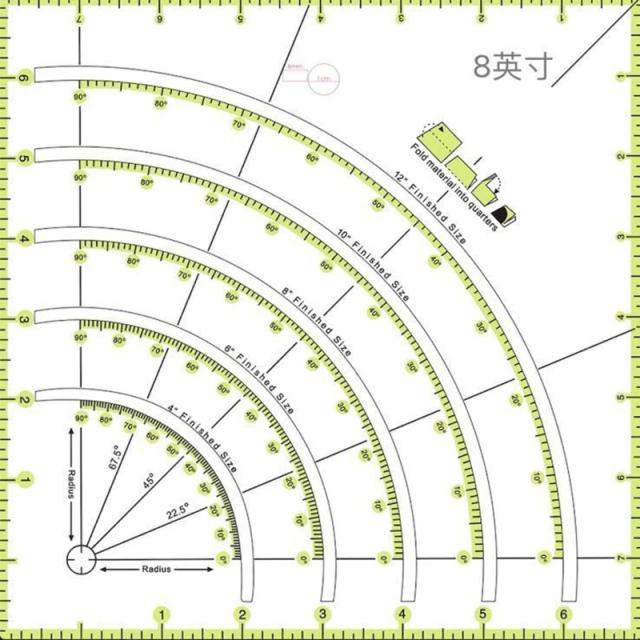 Régua Multifuncional de Patchwork para Quilting: Cortador de Círculos, Arcos e Fans para DIY em Costura e Artesanato