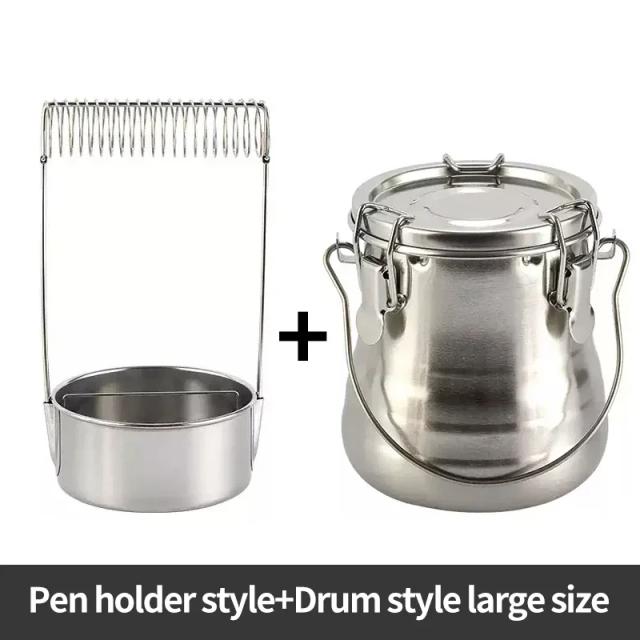 Balde de Pintura em Aço Inoxidável com Escova de Lavagem Portátil e Suporte para Secagem de Canetas - Ideal para Suprimentos de Arte