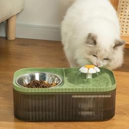 Fonte de água automática do gato com bacia do alimento do aço inoxidável, alimentador elevado do alimento do gato e da água para gatos internos, 1PC - Image 1