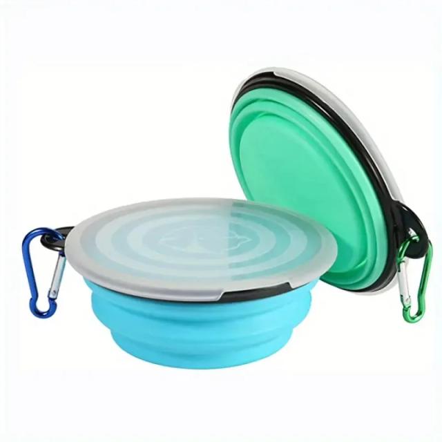 Tigela Dobrável para Cães com Mosquetão: Ideal para Alimentação e Água em Viagens, Capacidade de 350ml