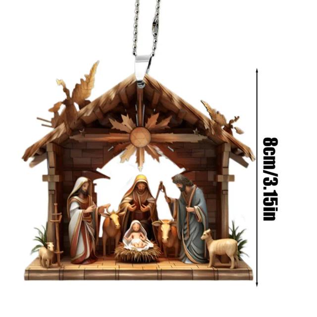 Ornamentos de Presépio 3D em Acrílico para Decoração de Natal: Nascimento de Jesus, Carros e Casas para a Árvore de Natal