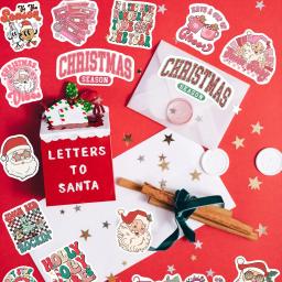 YBYAO 50 peças adesivo vintage rosa de Natal Papai Noel boneco de neve adesivos de frases à prova d'água decalques para laptop material de scrapbooking - Image 5