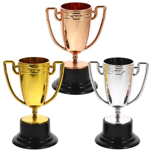 Troféu Plástico Dourado para Competições - Kit com 3 Unidades