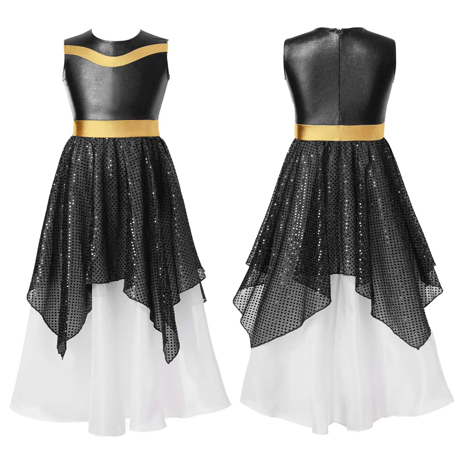 Traje de dança com lantejoulas brilhantes para crianças, balé longo para igreja e cristão, balé e cristão, festa da fé, balé e cristão, para meninas - Image 1