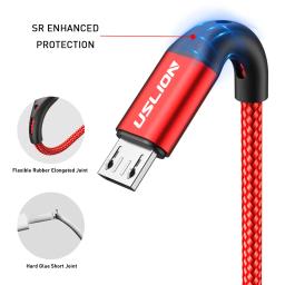 USLION 3A Micro USB Cable Fast Charge Cabo de dados USB para Samsung S6 Xiaomi Redmi Android Micro usb Cable Mobile Phone Red - Image 2