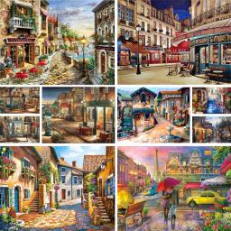 Paisagem cidade europeia impressa lona ponto cruz bordado kit completo bordado artesanato tricô vendas fio contado - Image 1