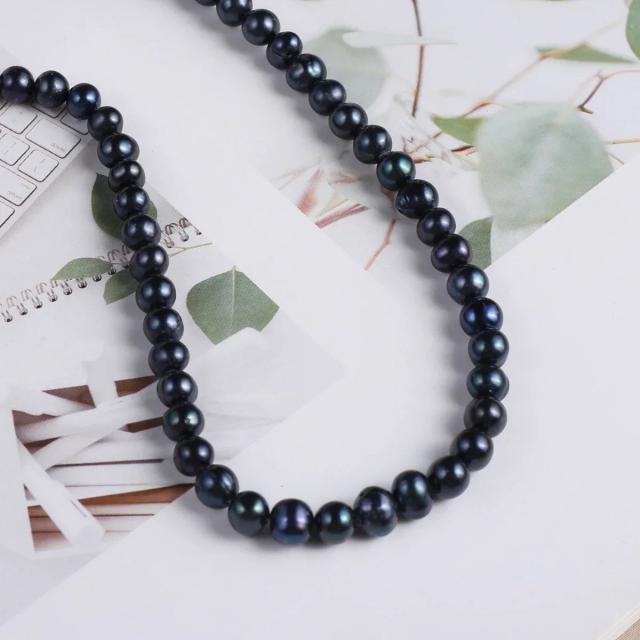 Pérolas Negras de Água Doce Natural 5-6mm para Joias DIY: Contas Quase Circulares para Colares e Pulseiras