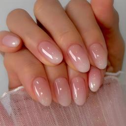 24 pçs oval curto rosa imprensa em unhas simples ombre primavera unhas falsas para doce atrevido legal feminino & menina removível wearable arte do prego - Image 1