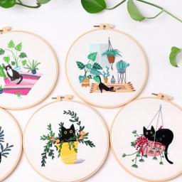 Bordados Starter Kit para iniciantes, ponto cruz, ferramentas de bordado, conjunto redondo, artesanato de costura, gato, flor, grama, bricolage, 30cm - Image 2